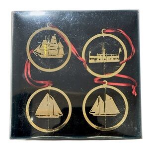 NIB Set of 4 Vintage 1995 Mystic Seaport Museum Brass Ornaments